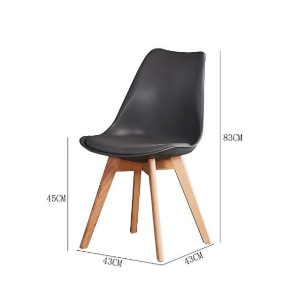 Black modern dining chair, lightweight and space-saving design.