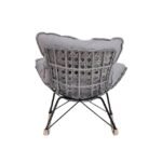 Back view of rocking egg chair highlighting rattan design and sturdy base.