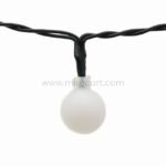 A single warm white LED bulb attached to a twisted black wire, part of a solar string light set.