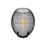 Sleek oval black lantern candle holder with vertical wires.