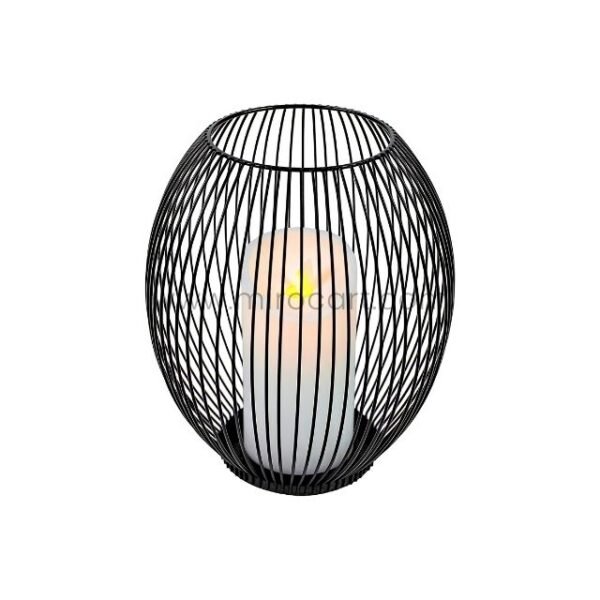 Sleek oval black lantern candle holder with vertical wires.