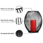 Close-up of black spherical lantern’s durable metal construction.