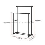 Double pole clothes rack with clear dimensions labeled: height 169 cm, width 81 cm, and depth 41 cm, optimizing space while offering ample storage.
