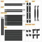 Labeled components of the double pole clothes rack, including rods and connectors, with precise measurements to ensure an accurate and easy assembly.