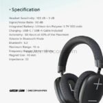 Specification sheet of Green Lion Echo Max Headphones showcasing Bluetooth 5.3, 50-hour playtime, 40mm magnets, lightweight design, and USB-C charging.