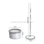 Hands-free spin mop and bucket set with labeled dimensions for easy understanding.