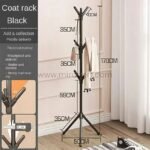 Detailed view of black tree branch coat hanger with labeled measurements.