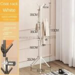 White coat hanger with technical specifications and hook measurements.