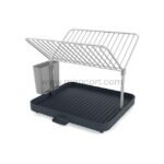 Sturdy steel dish rack with two drying levels and built-in utensil holder.