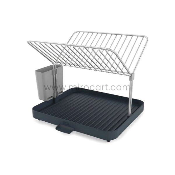 Sturdy steel dish rack with two drying levels and built-in utensil holder.