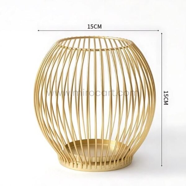 Small 15cm gold lantern candle holder with minimalist wire design.