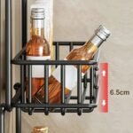 Black fridge-mounted spice rack with a 6.5 cm height clearance, showing compact spice storage.