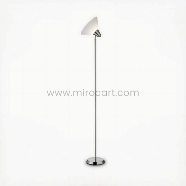 Close-up of the Adesso Swivel Floor Lamp showcasing its polished chrome finish and white shade.