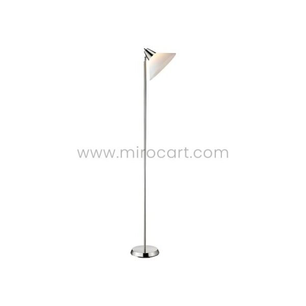 Adesso Swivel Floor Lamp featuring a shiny silver pole and white triangular shade, showcased against a clean white background.