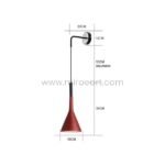 A Nordic Cone Wall-Mounted Lamp in red with labeled dimensions, showcasing its adjustable 50 cm cord and cone-shaped shade measuring 36 cm tall.