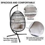 Close-up of the Premium Hanging Egg Chair showcasing its spacious design, headrest, and high-quality quick-drying cushions.