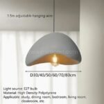 A detailed view of the Creative Wabi-Sabi Pendant Lamp, showcasing its adjustable hanging wire, E27 bulb compatibility, and various sizes.