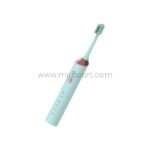 The pastel blue Green Lion electric toothbrush displayed with calming tones and a pink grip accent for added style.