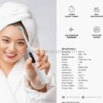 Green Lion Smart Toothbrush displayed with detailed specifications showcasing its 28400 VPM motor and IPX7 waterproof rating