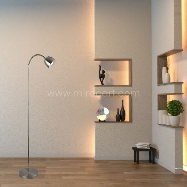 Silver Modern FJORD Floor Lamp enhancing a minimalist interior with soft, ambient lighting.