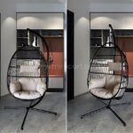Premium Hanging Egg Chair displayed in two different modern interior settings, showcasing its versatility.