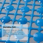 A close-up view of the blue non-slip shower mat showcasing its durable PVC material with circular patterns.