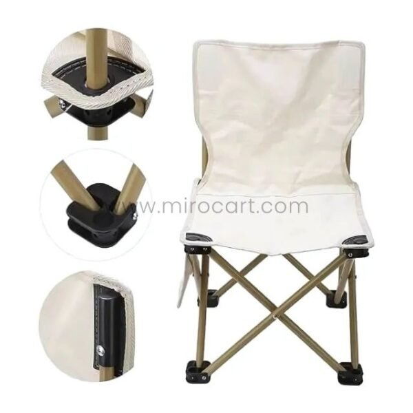 Durable steel frame of folding camping chair.