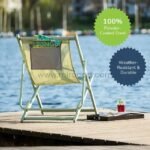 Close-up of powder-coated steel frame and UV-resistant fabric on dock.