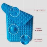 Close-up illustration of a non-slip bathtub mat showing suction cups, massage points, and eco-friendly PVC material.