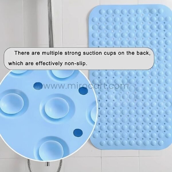 Close-up of the back of a non-slip bathtub mat showing multiple suction cups.