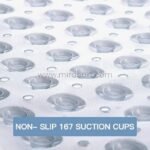 Close-up of 167 suction cups on the underside of a transparent bath mat.