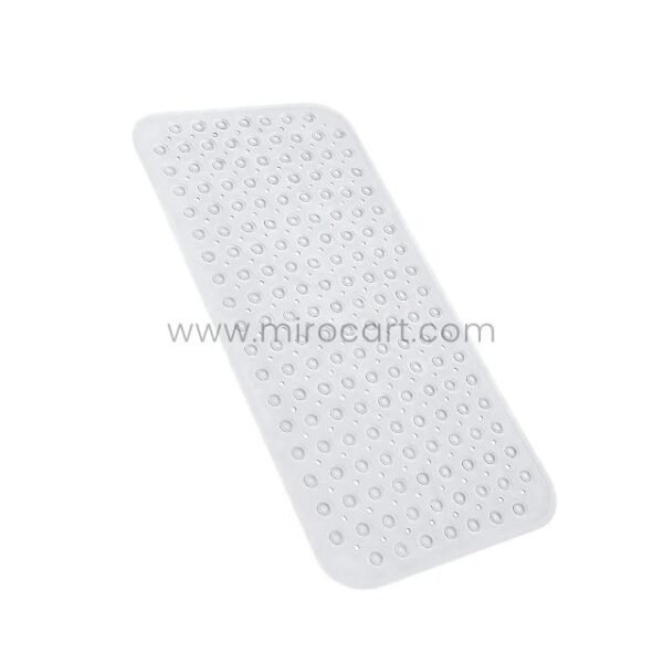 A clear, transparent bath mat with raised circular bumps on a clean background.