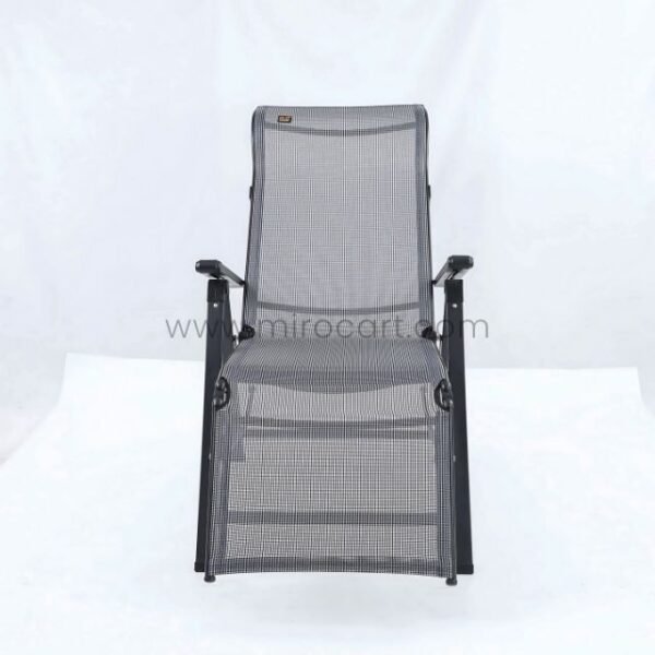 A premium zero-gravity lounge chair positioned upright, highlighting its sturdy frame and breathable mesh material.