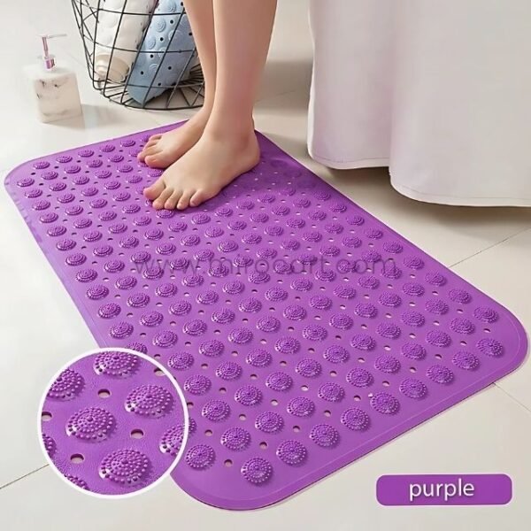 Close-up of a purple non-slip bathtub mat highlighting its textured surface.