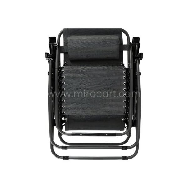 The sturdy frame and plush padded headrest of a zero-gravity lounger, built to last through seasons of relaxation.