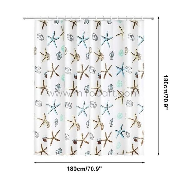 Starfish shower curtain with dimensions marked as 180cm/70.9" in height and width.