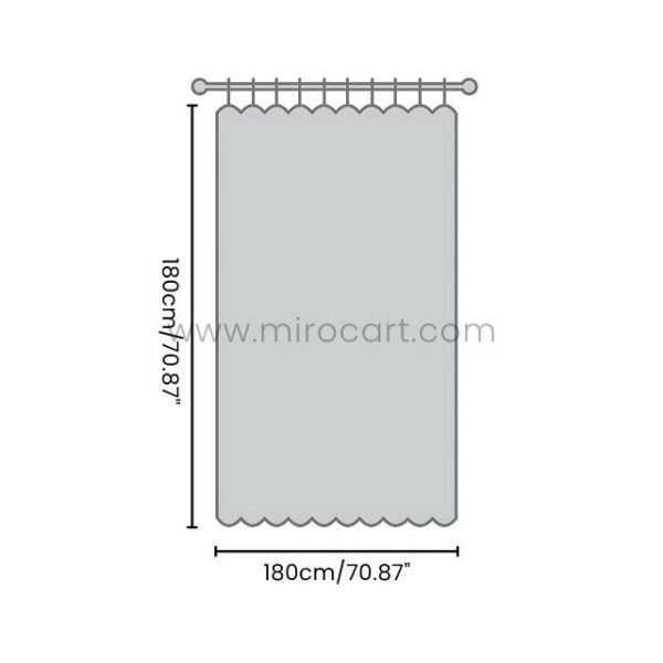 Illustration showing the dimensions of the textured 3D shower curtain at 180cm x 180cm / 70.87" x 70.87".