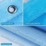 Detailed view of rustproof buttonholes, neat stitching, and waterproof fabric on the underwater-themed shower curtain.