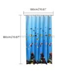 Underwater-themed shower curtain labeled as 180cm/70.87" in height and width for standard use.