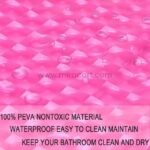 Pink textured 3D shower curtain highlighting its waterproof PEVA material and wipe-clean surface.