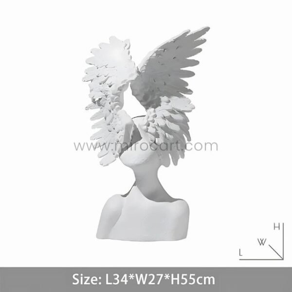 Celestial Winged Angel Sculpture with dimensions: L34cm x W27cm x H55cm, elegantly proportioned.