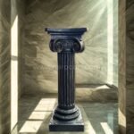 A polished classical Roman pillar stands gracefully against a backdrop of textured marble walls, illuminated by soft natural light.