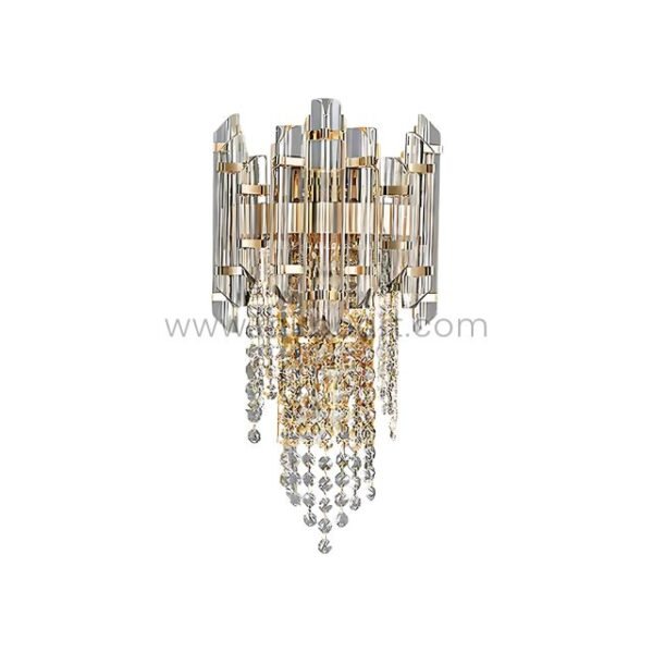 Crystal Cascade Wall Light floating against a white background with visible gold and crystal detailing.