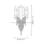 Technical drawing of the Crystal Cascade Wall Light, height 45 cm (17.7"), width 22 cm (8.7").