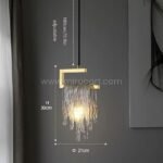 A technical view of the Flowing Waterfall Pendant Light’s dimensions, showcasing its adjustable height (180cm/70.9in) and sleek proportions.