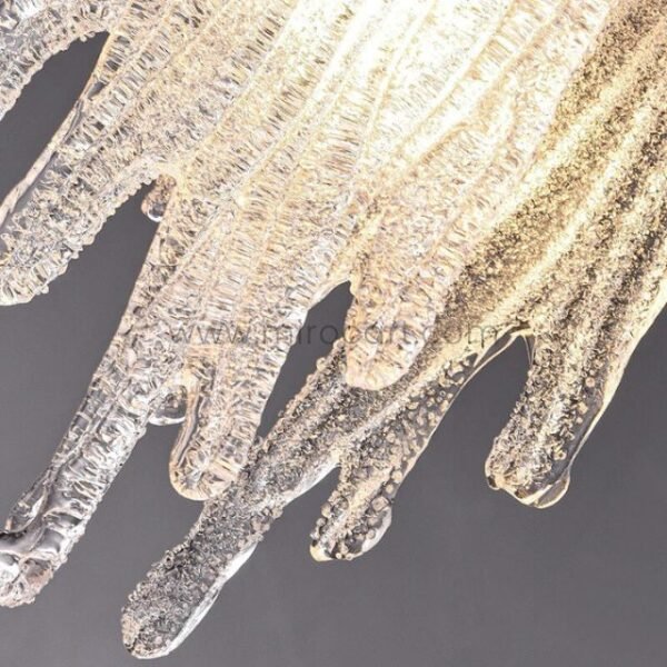 A close-up of the Flowing Waterfall Pendant Light’s crystal strands reveals a hypnotic play of light, each facet cut to catch and scatter brilliance.