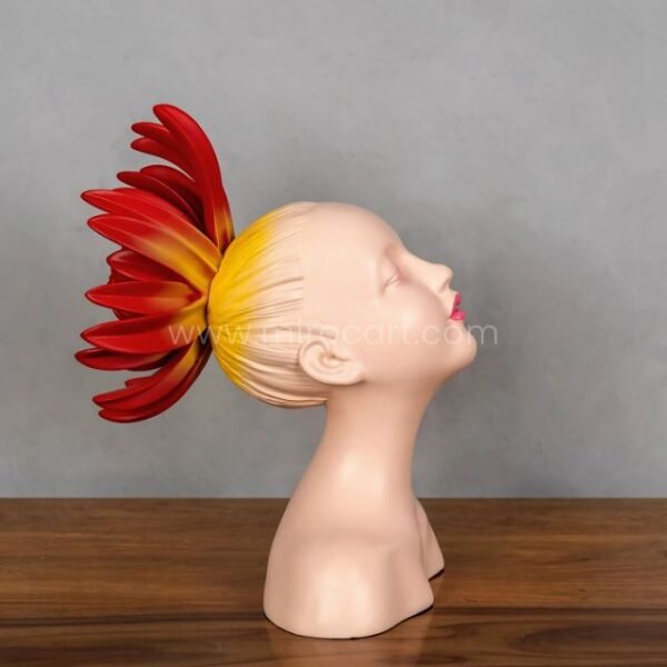 The Innocent Flame Resin Sculpture displayed against soft gray, highlighting her contrast.