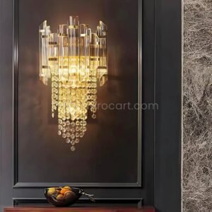 Crystal Cascade Wall Light – Jewel-Cut Glass & Brushed Gold for Luxury Interiors