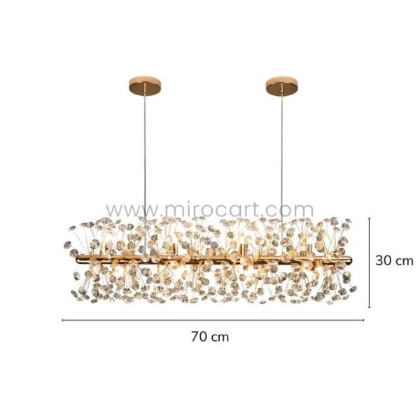 Technical diagram showing chandelier’s dimensions (70 cm x 30 cm).