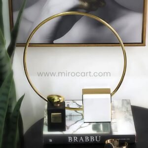 Minimalist Golden Ring Sculpture – Marble-Base Statement Piece for Weddings & Home Decor